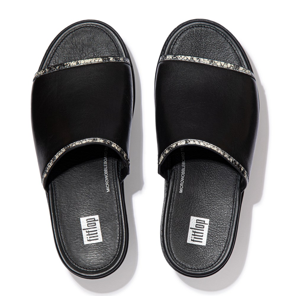 Fitflop Womens Slides Black - Eloise Snake-trim Espadrille - RA6314897